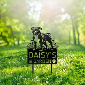 Custom Staffordshire Bull Terrier Dog Metal Memorial Garden Stake Personalized Pet Grave Marker Name Sign Remembrance Stake Decor Dog Loss