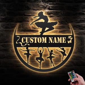 Custom Modern Dance Metal Wall Art LED Lights Personalized Girl Ballet Dancing Name Sign Home Decor Dancer Kid Nursery Decoration Birthday