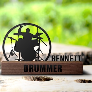 Custom Drummer Room Desk Name Plate Wedge Personalized Drum Lover Nameplate Office Sign Shelf Tabletop Music Room Plaque Decor Gift
