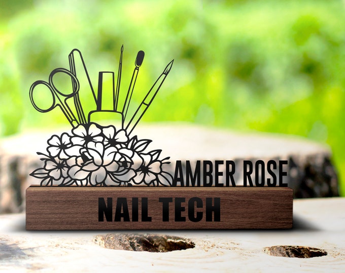 Custom Nail Tech Desk Name Plate Wedge Personalized Nail Technician