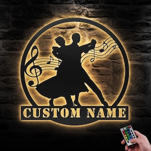 Custom Couple Ballroom Dancing Metal Wall Art LED Light Personalized Classical Ballroom Dancer Name Sign Home Decor Dance Room Decoration