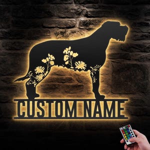 Custom FLoral Irish Wolfhound Metal Wall Art LED Light Personalized WildFlower Dog Name Sign Home Decor Pet Animal Decoration Christmas