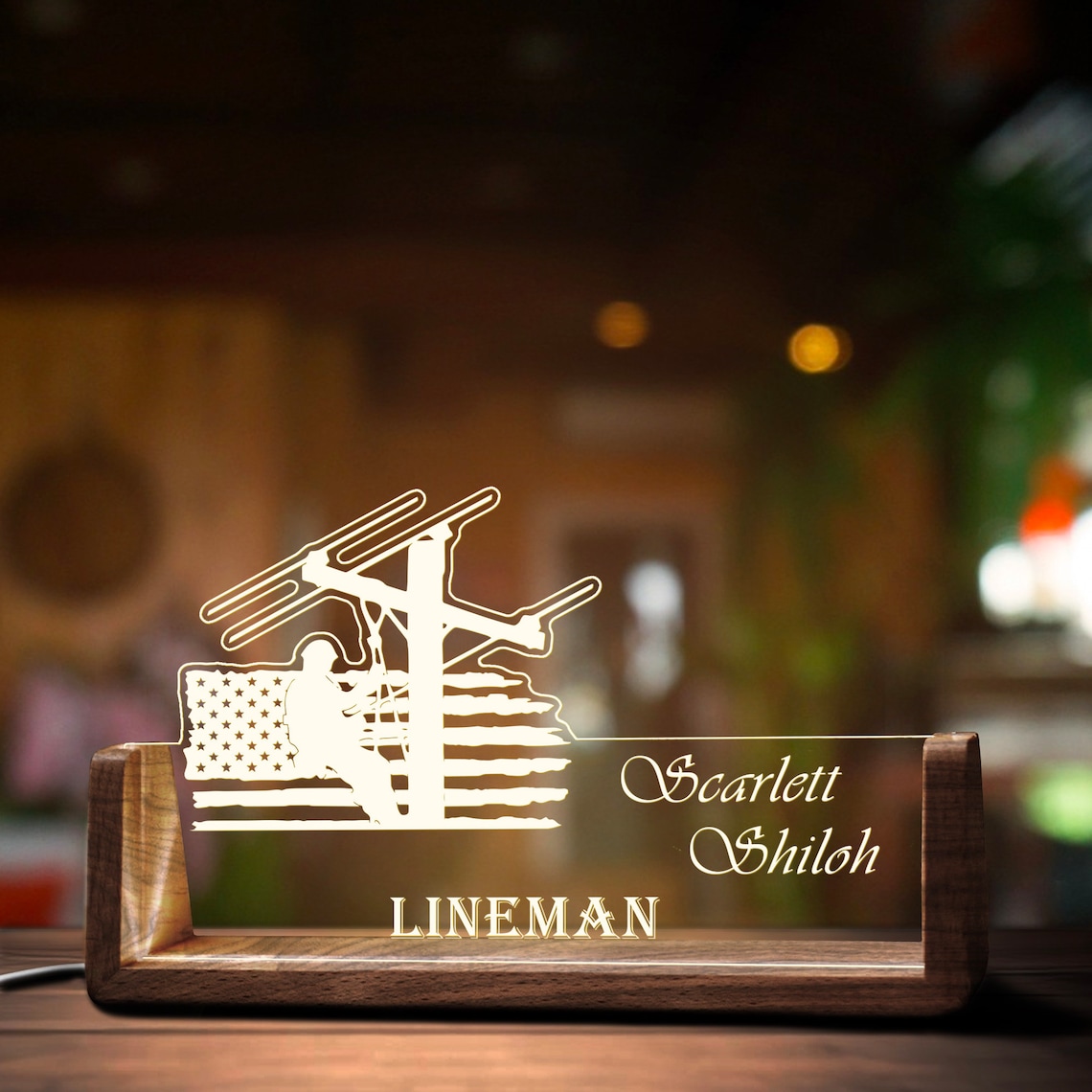 Custom Lineman Desk Name Plate Personalized Electrical Worker LED Light ...