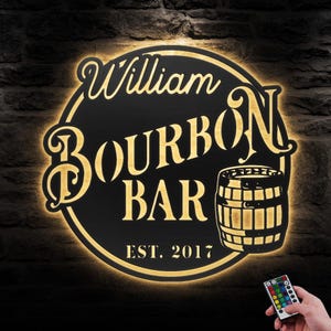 Benutzerdefinierte Home Pub Gin Bourbon Bar Metall Wandkunst LED-Licht Personalisierte Whisky Cocktail Trinken Namensschild Wohnkultur Mann Höhle Dekoration