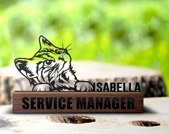 Plaque signalétique personnalisée pour bureau avec chat mignon, plaque signalétique personnalisée drôle pour chaton, enseigne de bureau, étagère d'entreprise, plaque décorative pour amoureux des chats