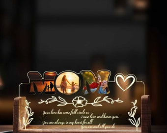 Custom Photo Mom And Daughter Desk Name Plate Personalized Mother's Day Gift LED Light Wooden Base Acrylic Office Wood Name Sign Decor