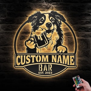 Custom Australian Shepherd Thirsty Beer Pub Metal Wall Art LED Light Personalized Beer Bar Name Sign Home Decor Dog Beer Man Cave Decoration