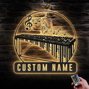 Custom Marimba Musical Instrument Metal Wall Art LED Light Personalized Player Name Sign Home Decor Music Room Man Cave Decoration Christmas