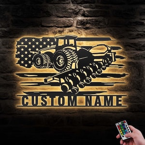 Custom Farm Tractor Driver Metal Wall Art LED Light Personalized Tractor Planter Name Sign Home Decor Farmer Man Cave Decoration Christmas