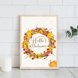 Hello Autumn A4 Download Art Print. Fall art, wall art, leaves, Autumn style, Thanksgiving