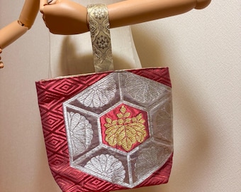 Torba Obi w stylu vintage z kimono, haftowana w kolorze złota i srebra, odzyskana japońska torba