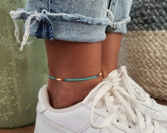 Surfer, Boho, Festival Handmade Anklet. High quality glass beads. Waterproof. For Men & Women. Turquoise *LAGOON*