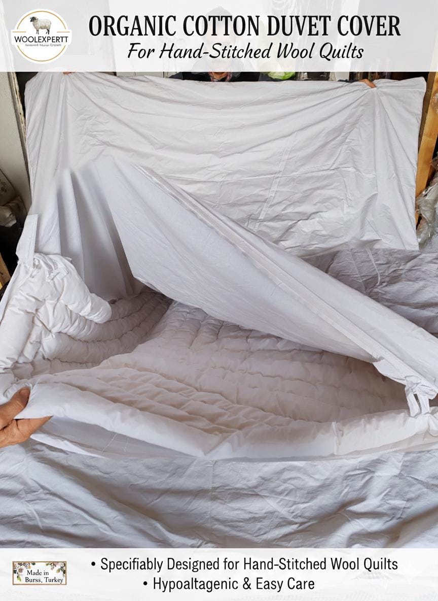 100% Natural WOOL QUILT/ Handmade Stitched Duvet/ Odorless Handcrafted Quilt/ Unpainted Vintage Quilt/ Customizable All Sizes You Want