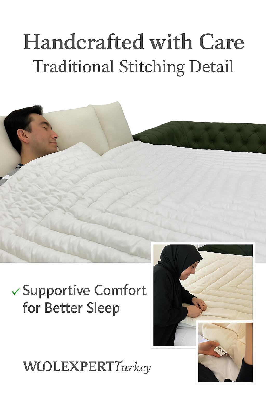100% Natural WOOL QUILT/ Handmade Stitched Duvet/ Odorless Handcrafted Quilt/ Unpainted Vintage Quilt/ Customizable All Sizes You Want