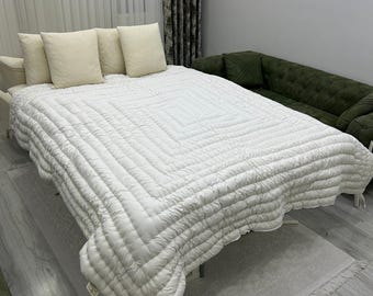 100% Natural WOOL QUILT/ Handmade Stitched Duvet/ Odorless Handcrafted Quilt/ Unpainted Vintage Quilt/ Customizable All Sizes You Want