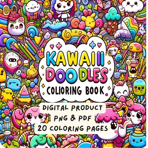 Cute Doodles | Kawaii Coloring Pages | 20 Pages | Cute Coloring Pages | For Kids and Adults | Digital Download | Printable Sheet | PDF & PNG