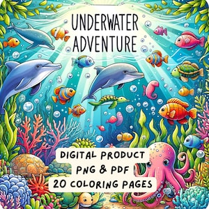 Underwater Adventure | Kawaii Coloring Pages | 20 Pages | Cute Coloring Pages | For Kids and Adults | Digital Download | Printable Sheet