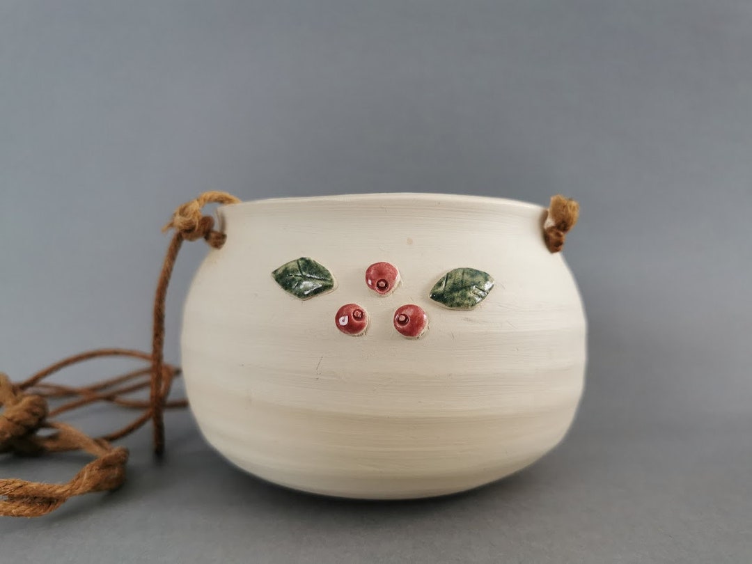 Vintage Ceramic Pot. Hanging Home Decor. Beige Color, Matte Pot With