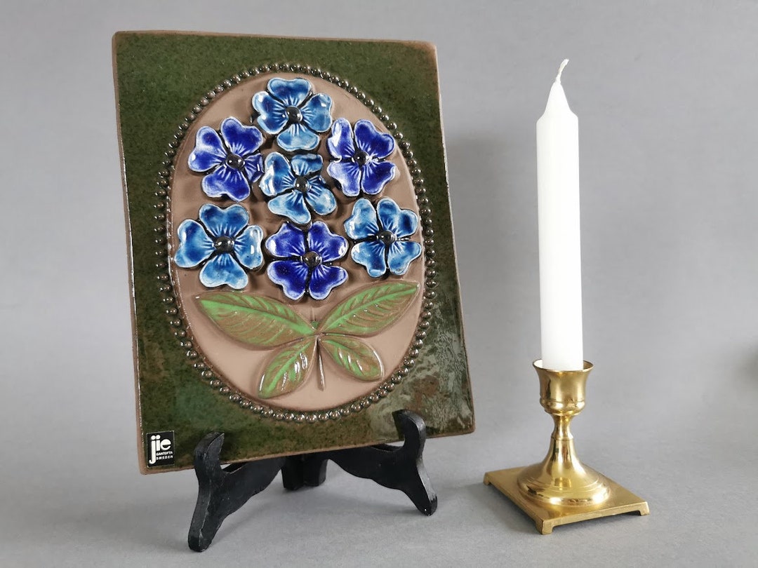 Vintage, Ceramic Wall Decor With Wild Blue Flowers by Aimo Nietosvuori
