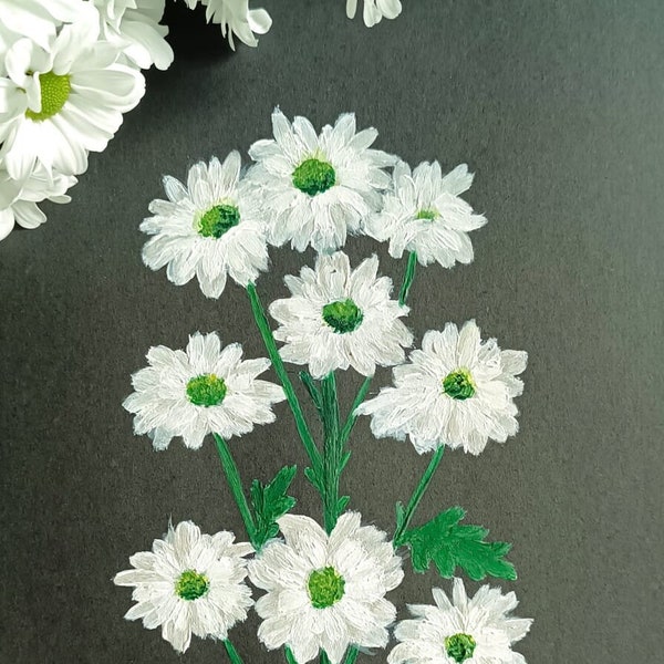 Peinture Chrysanthèmes Original Acrylique: chrysanthemum painting, peinture petites fleurs blanches