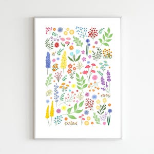 Illustration "Comme un marché aux fleurs": affiche florale, colorée, dessin fleurs, décoration