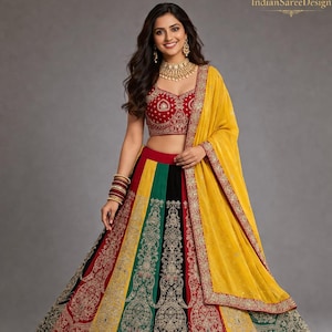 Multicolored Panelled Wedding , Haldi Lehenga Set – Heavy Zari & Sequin Work