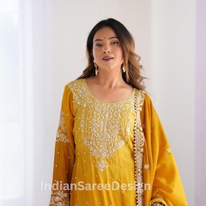 ワンピース Punjabi Dress mustard yellow kurta 3pc Yellow Punjabi Suit - Etsy