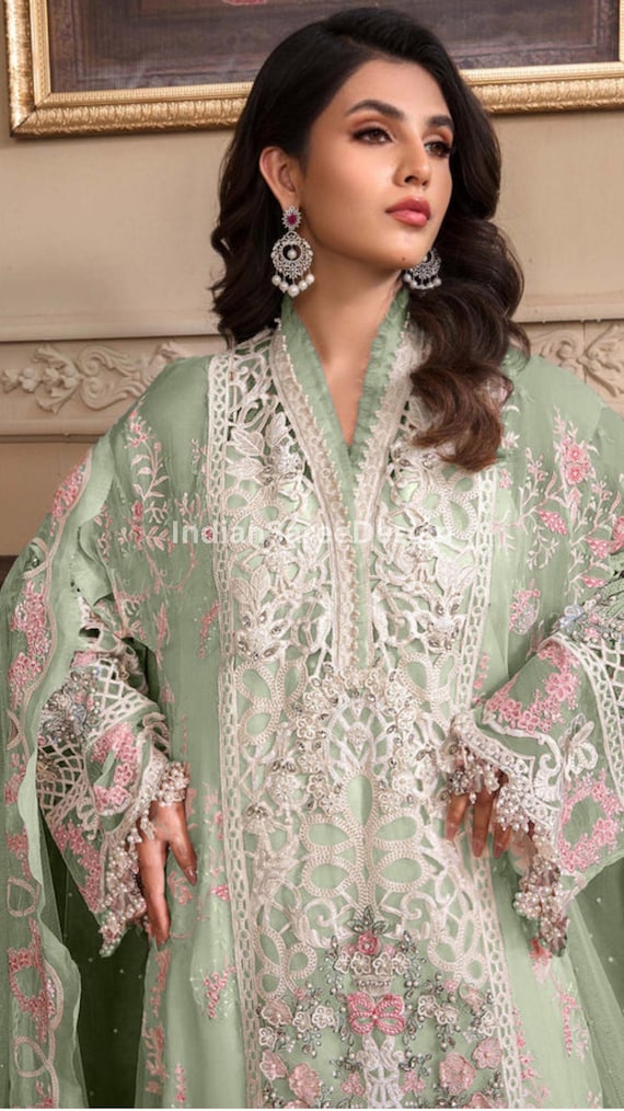 FABMIAMI Women's Georgette Embroidered Salwar Kameez - Ready To Wear Straight Style Suit With Dupatta - View #10