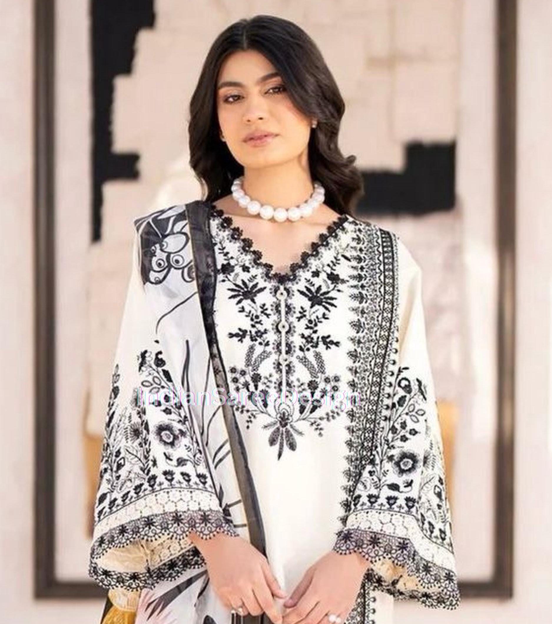 Ladyline Salwar Kameez 100% Coton Imprimé Ajrak - Tenue Ethnique Indienne Pakistanaise Avec Dupatta