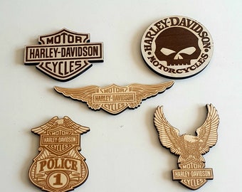 Pack Harley Davidson, Logo Harley Davidson, Pack 5 wooden logos, Wooden logos Harley, Gradabo laser logo Harley Davidson
