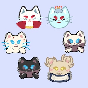 以下が含まれることがあります： 異なる表情とアクセサリーをつけた、6匹の猫と犬の漫画イラストのセット。イラストは、明るい色とシンプルなディテールで、フラットな漫画スタイルです。キャラクターは、王冠、スカーフ、マスクなど、さまざまなアクセサリーを身につけています。