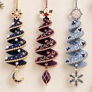 Crochet Spiral Christmas Tree Pattern Bundle: 3 Luxe Helix Ornaments (PDF Download)