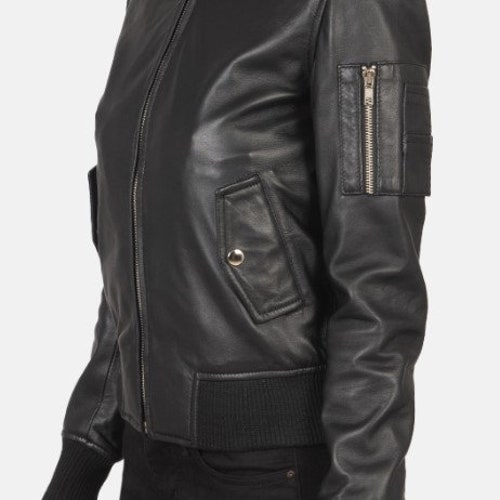 Women’s Bomber leather Jacket in jet shops Black