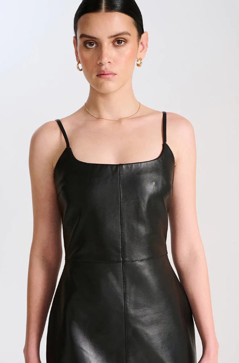 Silia Women's 100% Genuine Mini Leather Dress in Black/ Made to your measurement image 5