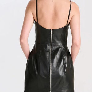 Silia Women's 100% Genuine Mini Leather Dress in Black/ Made to your measurement image 4