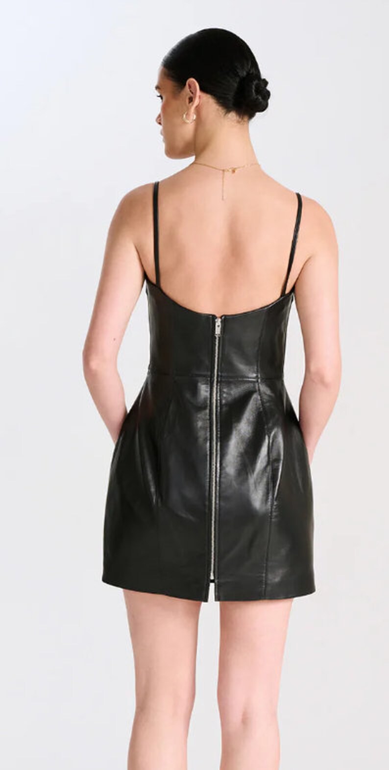 Silia Women's 100% Genuine Mini Leather Dress in Black/ Made to your measurement image 4