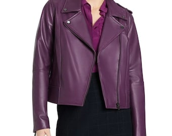 Womens leather jacket in genuine leather,  soft and durable lambskin leather jacket for  women