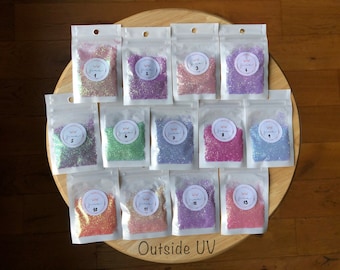 UV colour Changing fine Glitter, Chameleon, do it yourself, UV light, sun reactive