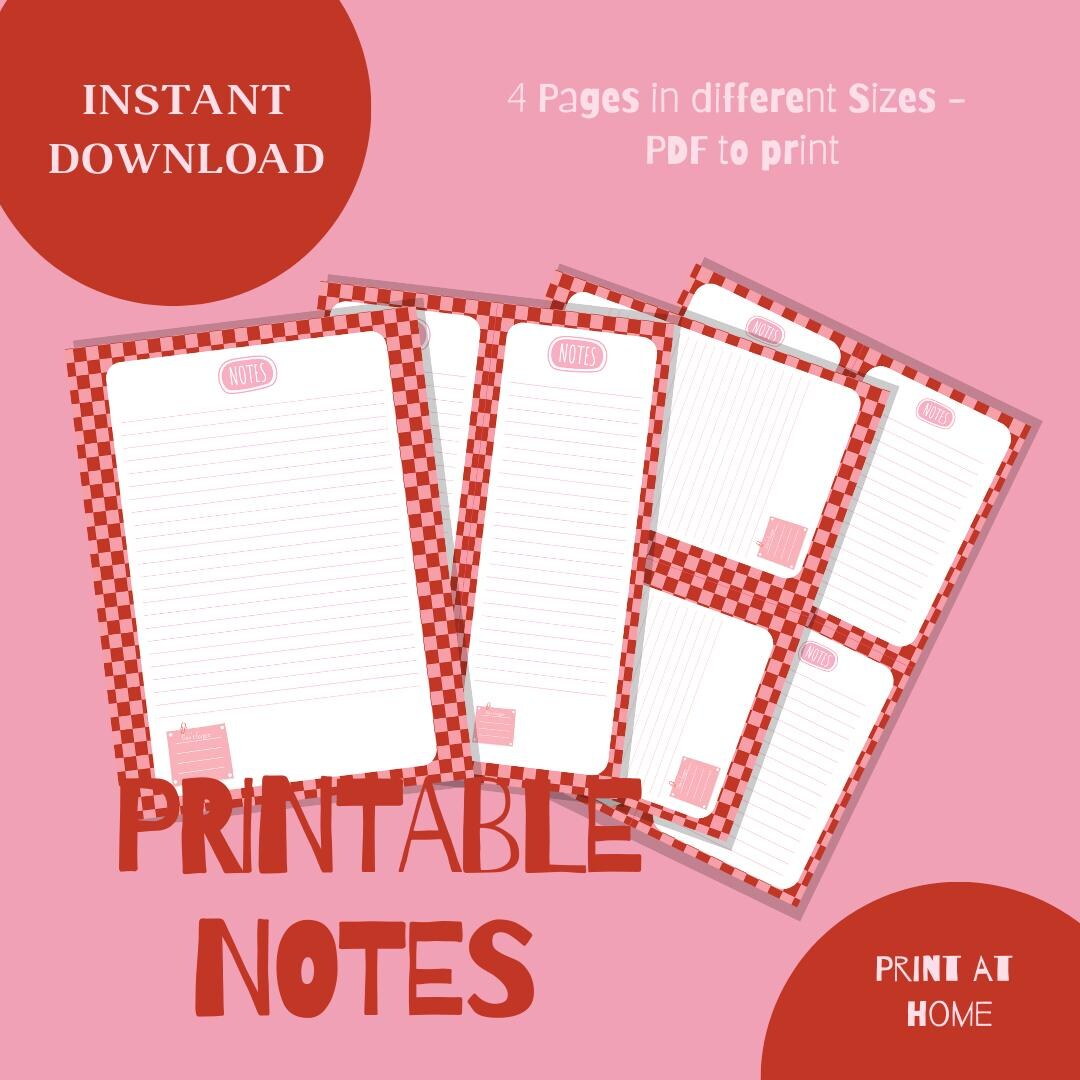 Note Checkerboard Printable Notes| Notes for Everyday | Checkerboard Design | Pink ...