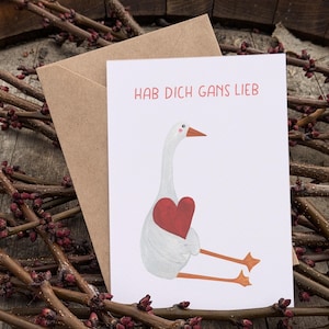Ik hou heel veel van je | Wenskaart voor je lieveling | Ganzenliefde | Ganzenfans | Grappige dierenkaart | Spreukkaart | Grappige dierenkaarten
