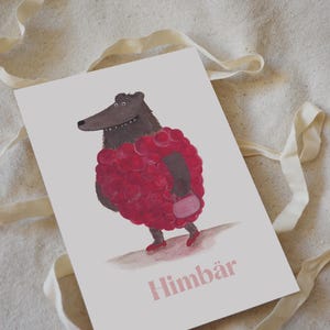 Carte de vœux ours | Framboise | Salutations sincères | Ours fruitier | Carte Ours A6 | Carte Animal Illustrée | Carte de vœux animalière | Carte de vœux drôle d'ours