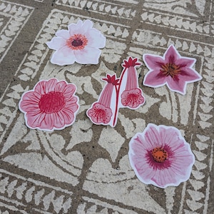 Adesivos de flores | 5 peças | Presente de flores | Mix de flores para adesivos | Adesivos para laptop e celular | Adesivos de plantas | Adesivos de Primavera | definir