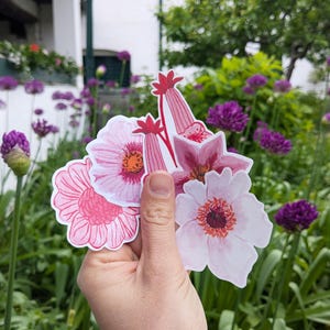 Adesivos de flores | 5 peças | Presente de flores | Mix de flores para adesivos | Adesivos para laptop e celular | Adesivos de plantas | Adesivos de Primavera | definir