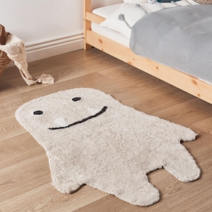 Tapete assustador de Halloween | Tapete pequeno de banheiro branco com fantasma de Halloween | Tapete assustador | Tapete de Halloween | Tapete personalizado com decoração fofa de área de Halloween com fantasma |