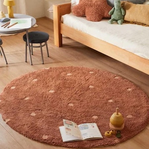 Round Tufted Rug | Round Polka Dot Design Rug | Kids Room Rug | Rugs For Kids Room | Cotton Soft Floor Rug | Nursery Rug |Nursery Decor Rug