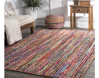 COTON TRESSÉ RECYCLÉ Tapis Taille personnalisée Disponible Tapis de jute avec attrait artisanal Tapis fait à la main Tapis de maison et de