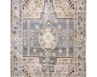 Beige Botanical Digital Print Cotton Rug: Boho Area Rug