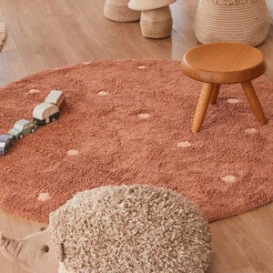 Brown Polka Dot Round Cotton Rug: Hand Tufted Nursery Decor image 5
