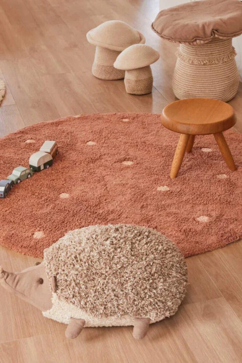 Brown Polka Dot Round Cotton Rug: Hand Tufted Nursery Decor image 5