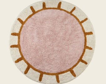 Runder Teppich Baumwollteppich Handgetuftet Pastellfarben Teppiche für Wohnzimmer Kinderzimmer Kinderzimmer Runder Teppich Boho Badezimmerteppich Waschbarer Teppich